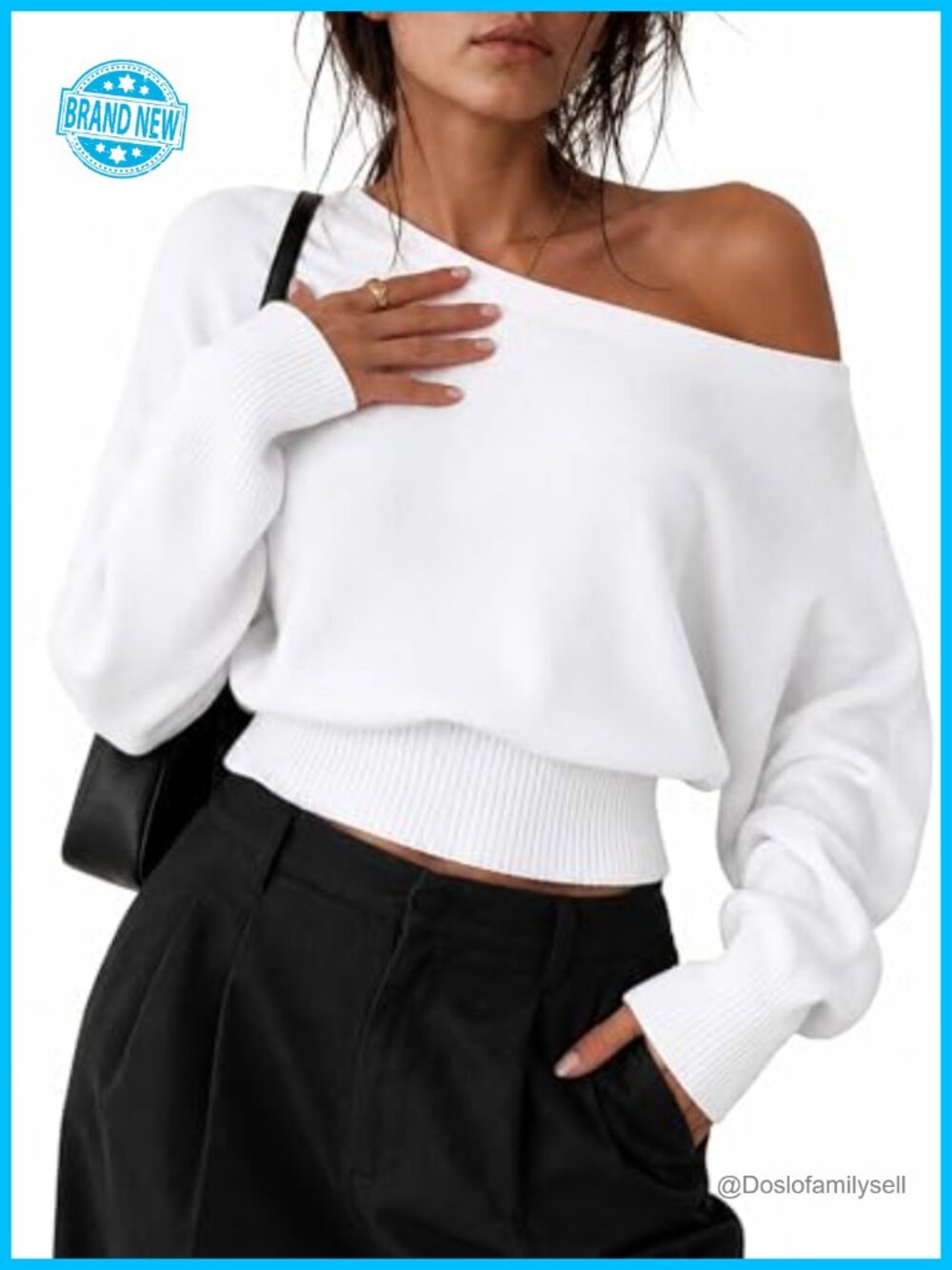 Womens Off The Shoulder Knit Sweater Crop Top Long Sleeve Pullover